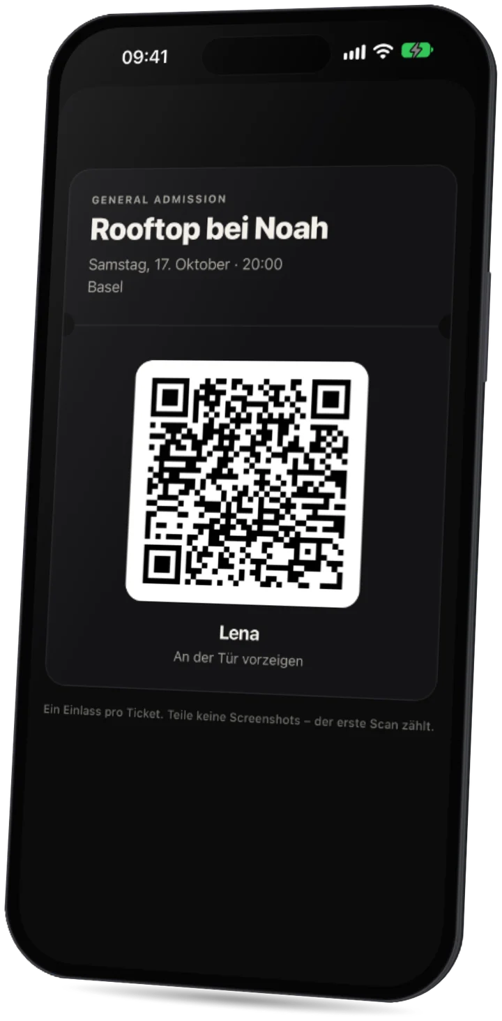 Die Party-App: das QR-Ticket eines Gasts zum Vorzeigen an der Tür.