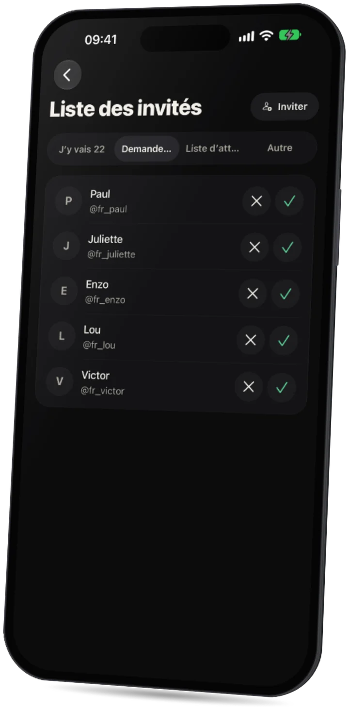 L’app Party : une liste d’invités avec des demandes à accepter ou refuser.