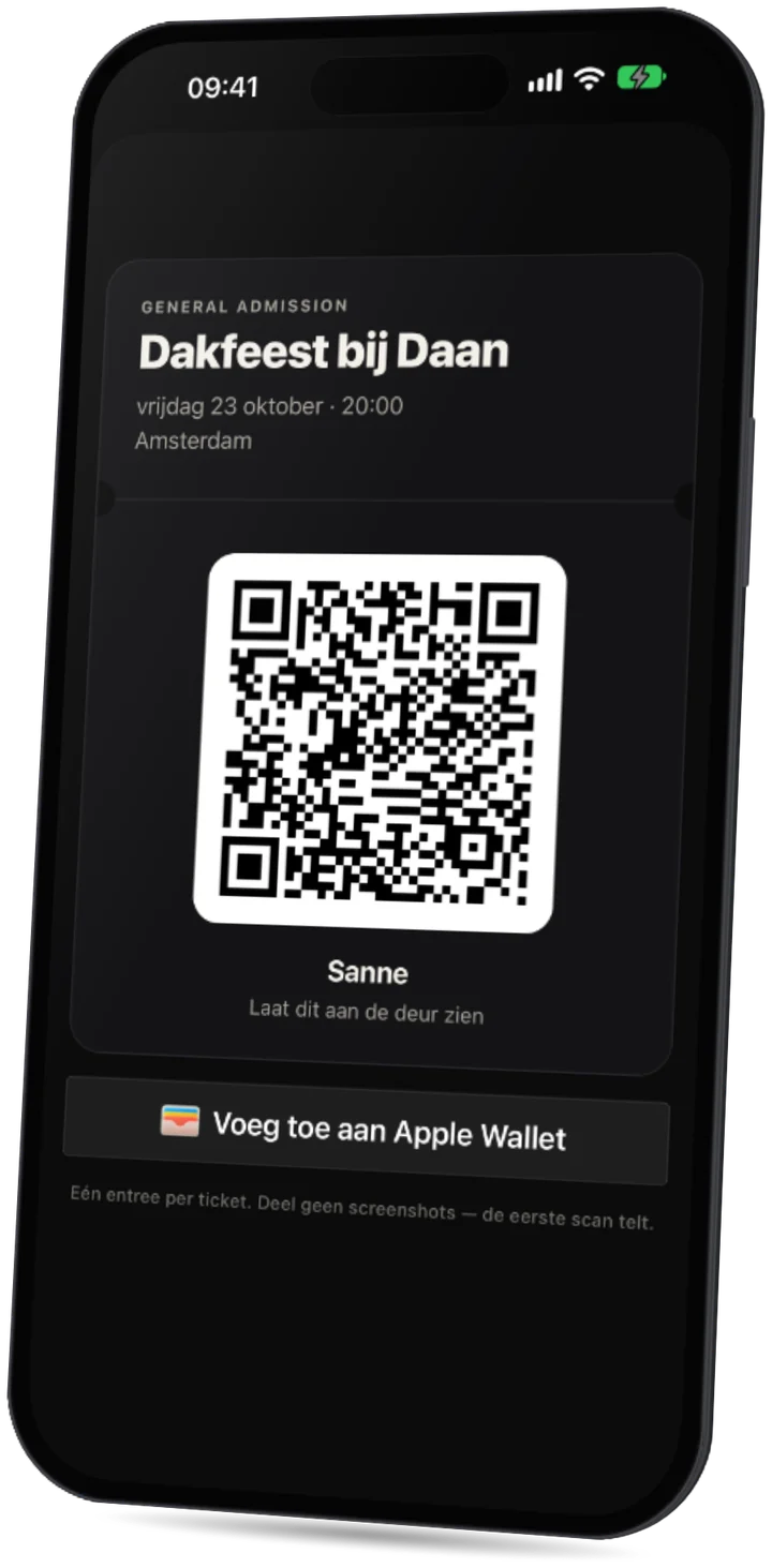 De Party-app: het QR-ticket van een gast, om aan de deur te laten zien.